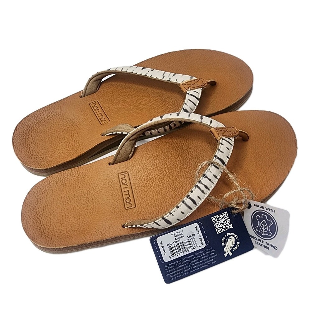 Hari Mari Shibori Flip Flop Sandals Women's 7 Almond Grey White Pattern